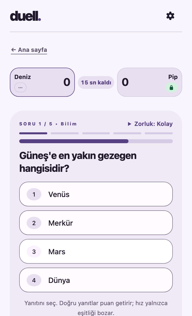 duell in Turkish with the Material look: the scoreboard above a question with four answers